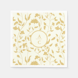 Creme und Gold Wedding Monogram Floral Serviette