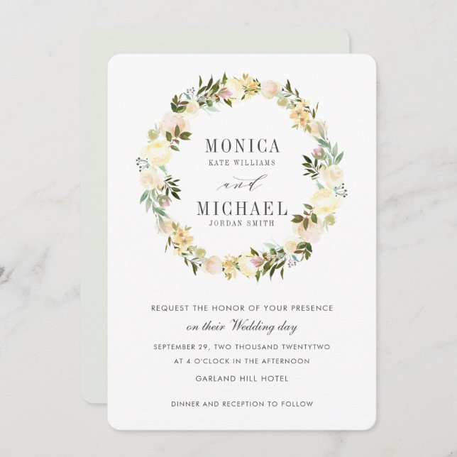 Creme und Grau | Botanische Blumenzeremonie Einladung (Vorne/Hinten)