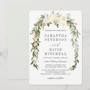 Creme und Grau   Botanische Garland-Hochzeit Einladung