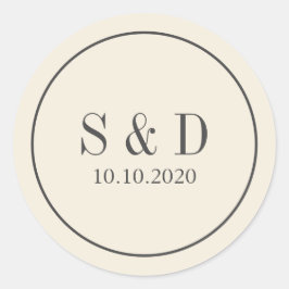 Creme und Grau | Hochzeitsklassische Monogramm Runder Aufkleber