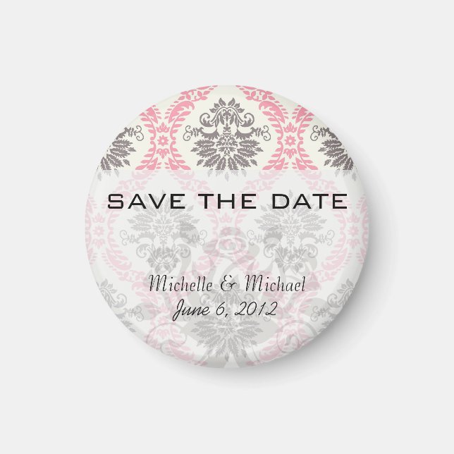 Creme und graue Damastasblicke Magnet (Vorne)