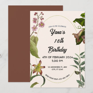 Creme und grüne Blüte 18. Geburtstag Einladung