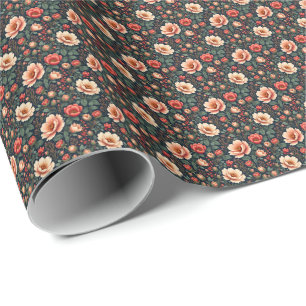 Creme und Korallen Schöne Blumen Geschenkpapier