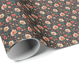 Creme und Korallen Schöne Flora Geschenkpapier