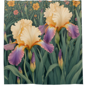 Creme und Lila Iris Duschvorhang