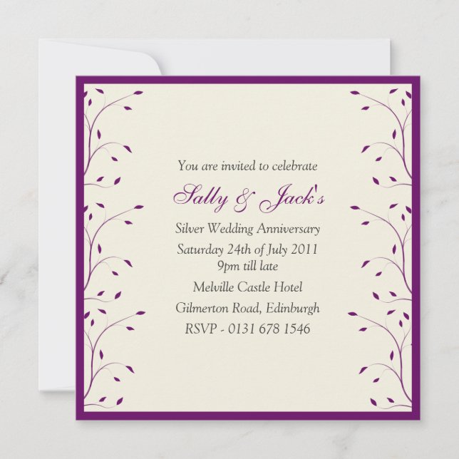 Creme und Lila Jubiläum-Party Einladung (Vorderseite)