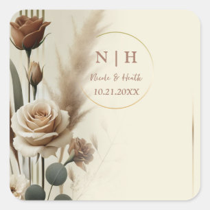 Creme- und Mokka-neutrale geometrische Blumenhochz Quadratischer Aufkleber