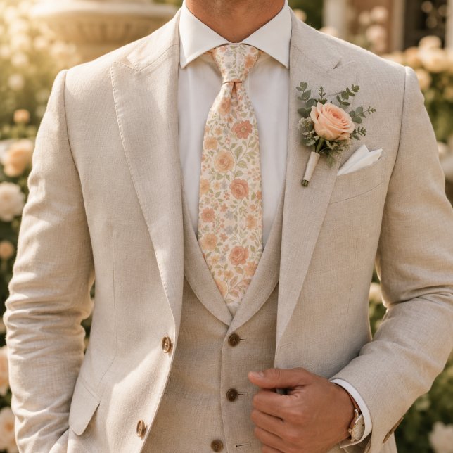 Creme- und Pfirsich-Blumenmuster Krawatte (Von Creator hochgeladen)