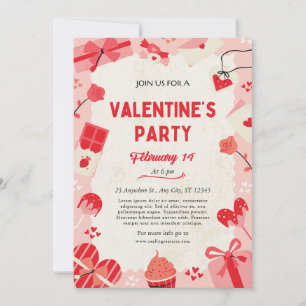 Creme und Pink Niedlich Valentinstag Party Card Feiertagskarte