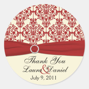 Creme und Red Damask 1,5" Danke, Aufkleber