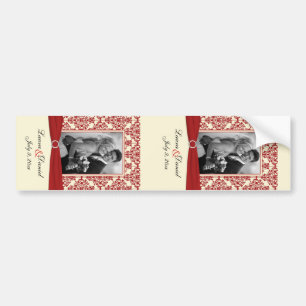 Creme und Red Damask Foto Template Weinetikett Autoaufkleber