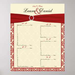 Creme und Red Damask Seekarte Poster