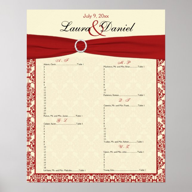 Creme und Red Damask Seekarte Poster (Vorne)
