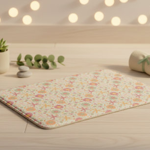 Creme- und rosa Blumen mit Seestern Badematte
