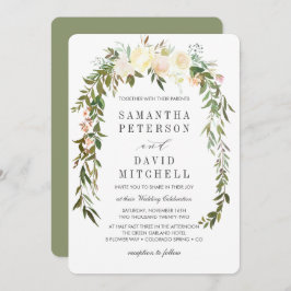 Creme und Sage | Botanische Garland-Hochzeit Einladung