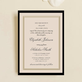 creme und schwarze klassische elegante Hochzeit Einladung