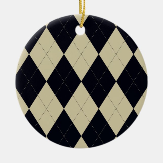 Creme und Schwarze Raute Keramikornament (Vorne)