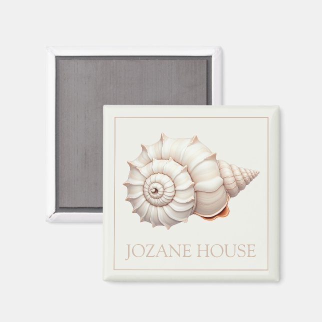 Creme und Tan Coastal Seashell personalisiert Magnet (Vorderseite/Rückseite)