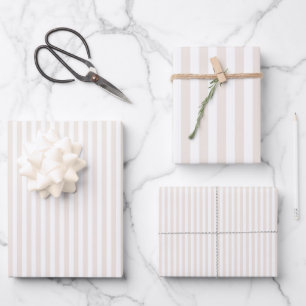 Creme- und weiße Streifen Geschenkpapier Set