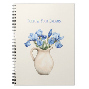 Creme-Vase Lila Iris-Blumen Notizblock