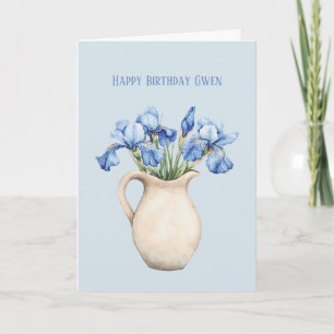 Creme-Vase Lila Schwertlilien-Blumen Geburtstag Karte