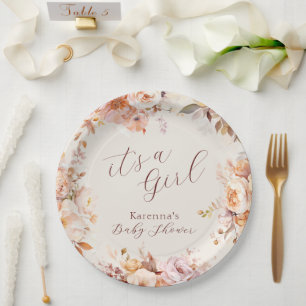 Creme Vintag Floral Fall Es ist eine Girl Baby Dus Pappteller