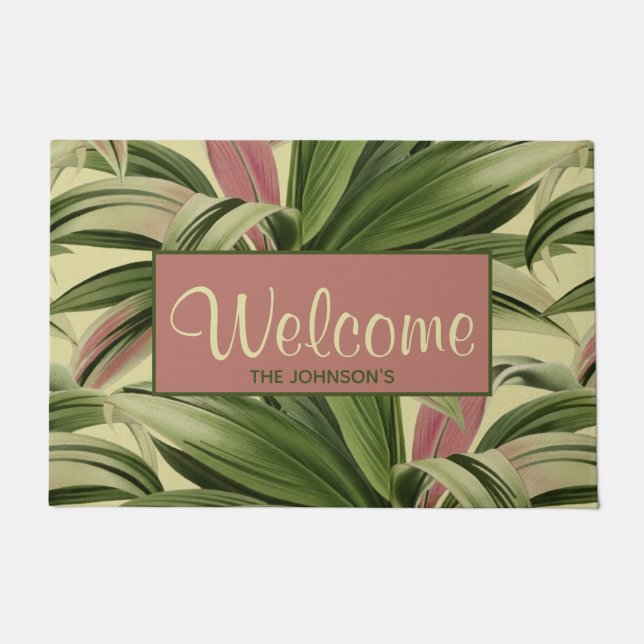 Creme Vintag tropische Palme Fußmatte (Vorderseite)