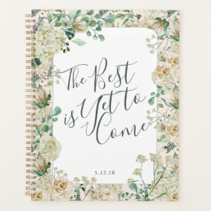Creme Vintag Watercolor Floral Wedding Journal Planer