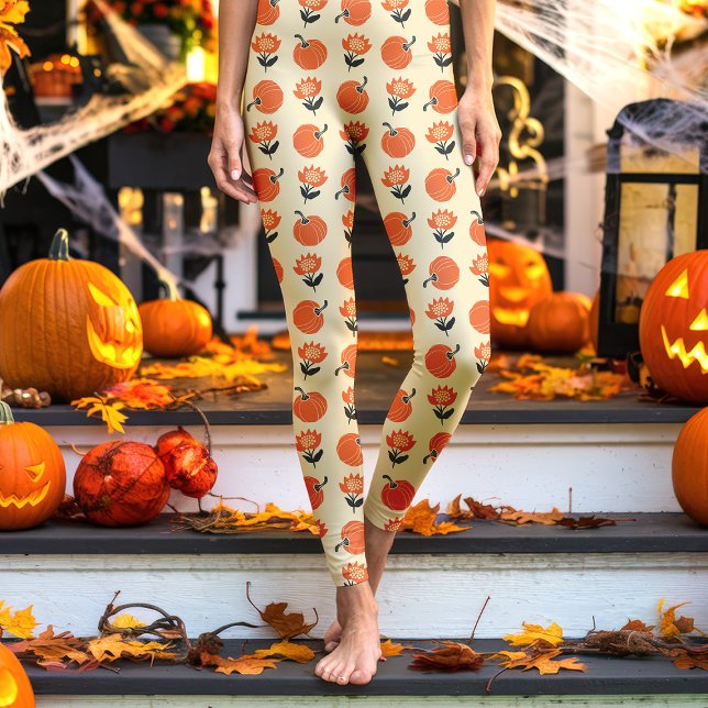 Creme Vintage Pumpkins und Blume Halloween Leggings (Von Creator hochgeladen)