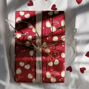 Creme-Wasserfarbe-Kirschen auf Rot – Valentinstag Geschenkpapier Set