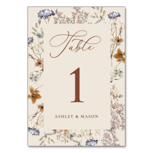 Creme Watercolor Wildblumen Kalligrafie Tischnummer
