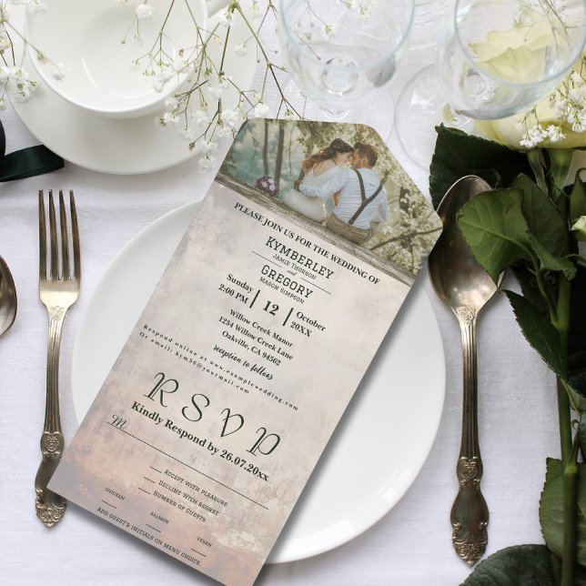 Creme Weathered Whitewash Textur Paar Foto All In One Einladung (Von Creator hochgeladen)