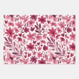 Creme Weiblich Rosa Rote Blumen Herzen Geburtstag Geschenkpapier Set
