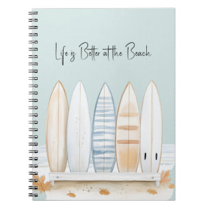 Creme Weiß Blau Beige Surfboards Blätter Notizblock