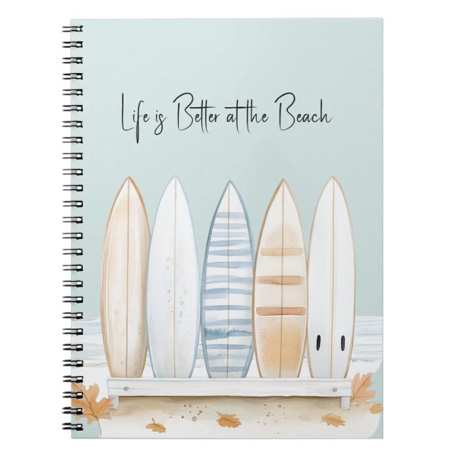 Creme Weiß Blau Beige Surfboards Blätter  Notizblock (Vorderseite)