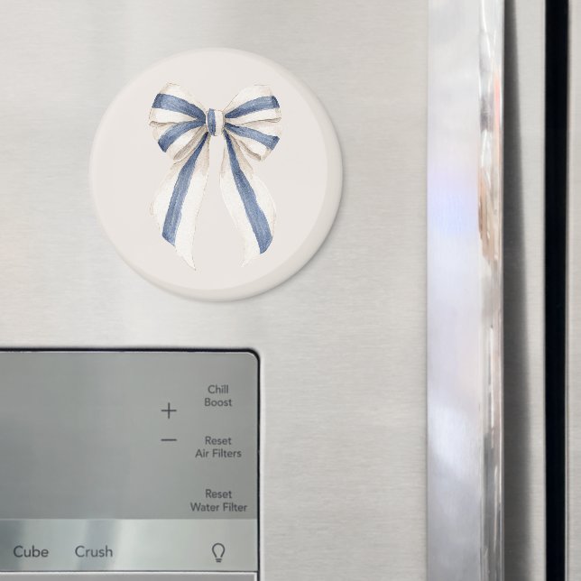 Creme Weiß Blau gestreifte Schleife Magnet (In Situ (Kühlschrank))