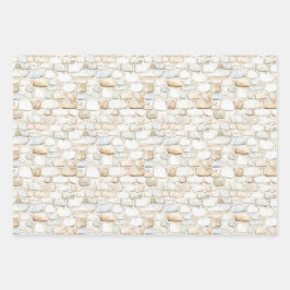 Creme Weiß Graue Kunststeine Geburtstag Geschenkpapier Set