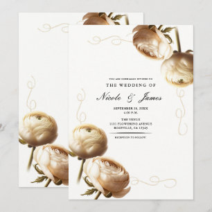 Creme & Weiße Ranunculus Blumenhochzeit Einladung