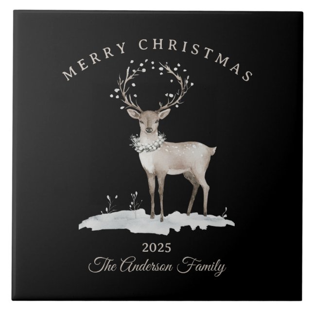 Creme Weiße Rentiere Weihnachtsgeschenk Fliese (Vorderseite)