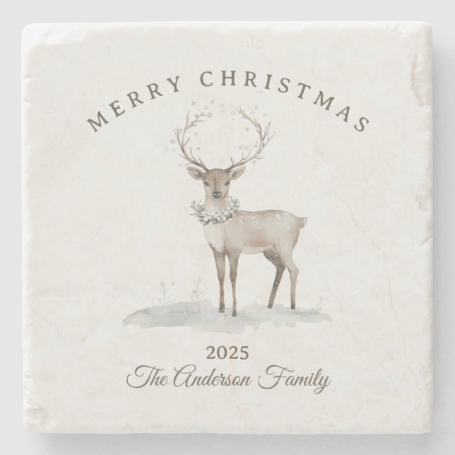 Creme Weiße Rentiere Weihnachtsgeschenk Steinuntersetzer (Vorderseite)