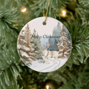Creme Weiße Streifenhirsche Weihnachtsbäume Keramik Ornament