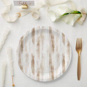 Creme White Brown Streifen Hochzeit Pappteller