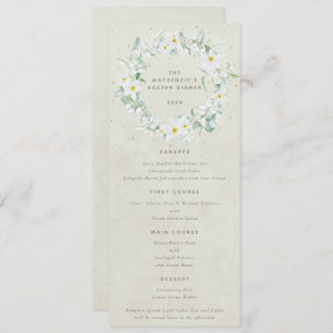 Creme White Floral Oaster Kranz Flat 4 Course Menükarte