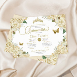 Creme White Gold Rose Blütenschmetterling Quincean Einladung