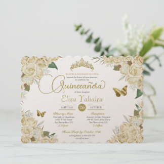 Creme White Gold Rose Blütenschmetterling Quincean Einladung