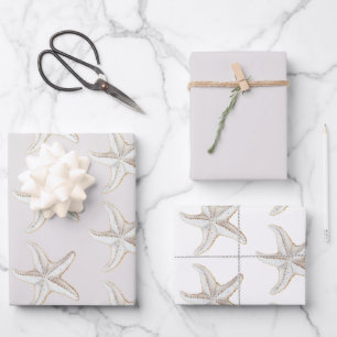 Creme White Gold Starfish Beach Brautparty Geschenkpapier Set