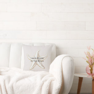 Creme White Gold Starfish Beach Kissen