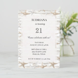 Creme White Ocean Starfish Strand Geburtstag Einladung