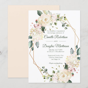 Creme White Pink Floral Geometric Wedding   Einladung