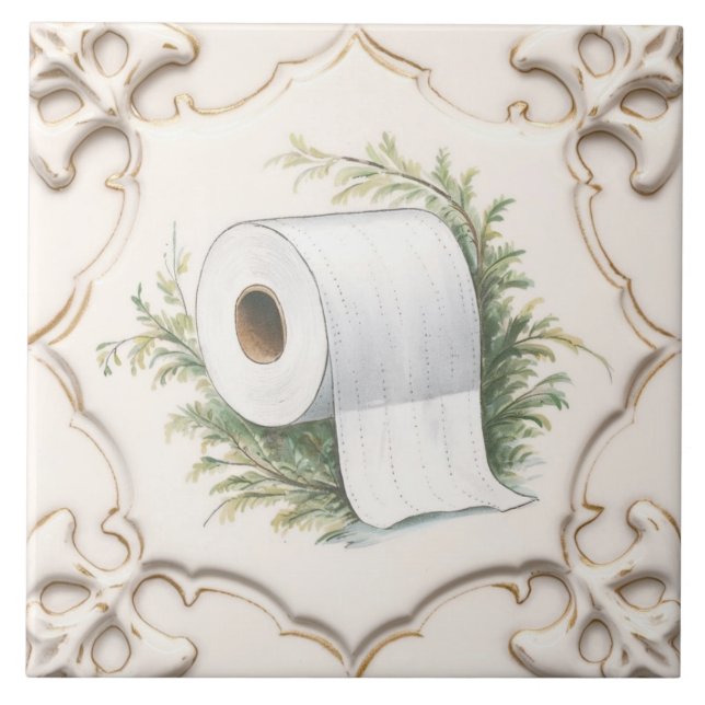 Creme White Toilette Papier Roll Funny Bad Fliese (Vorderseite)